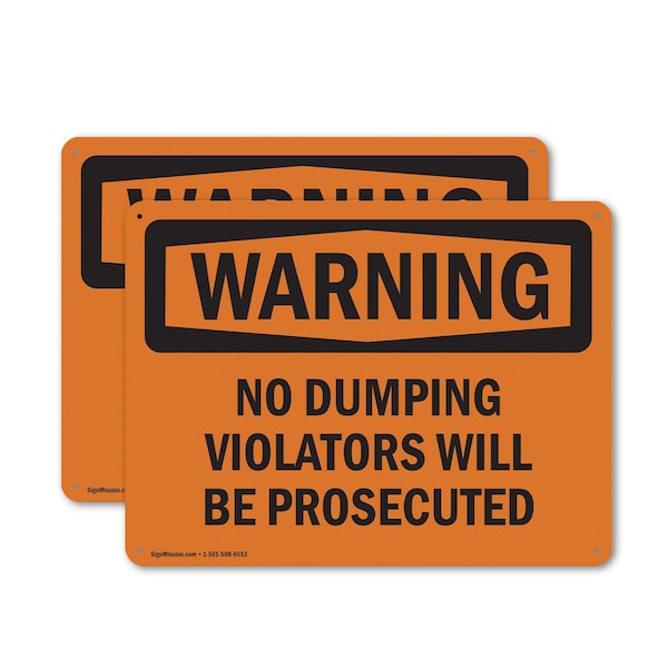 Signmission No Dumping Violators Will Be Prosecuted, 14 in W x Rectangle, Plastic OS-2PACK-WS-P-1014-L-12704 - main